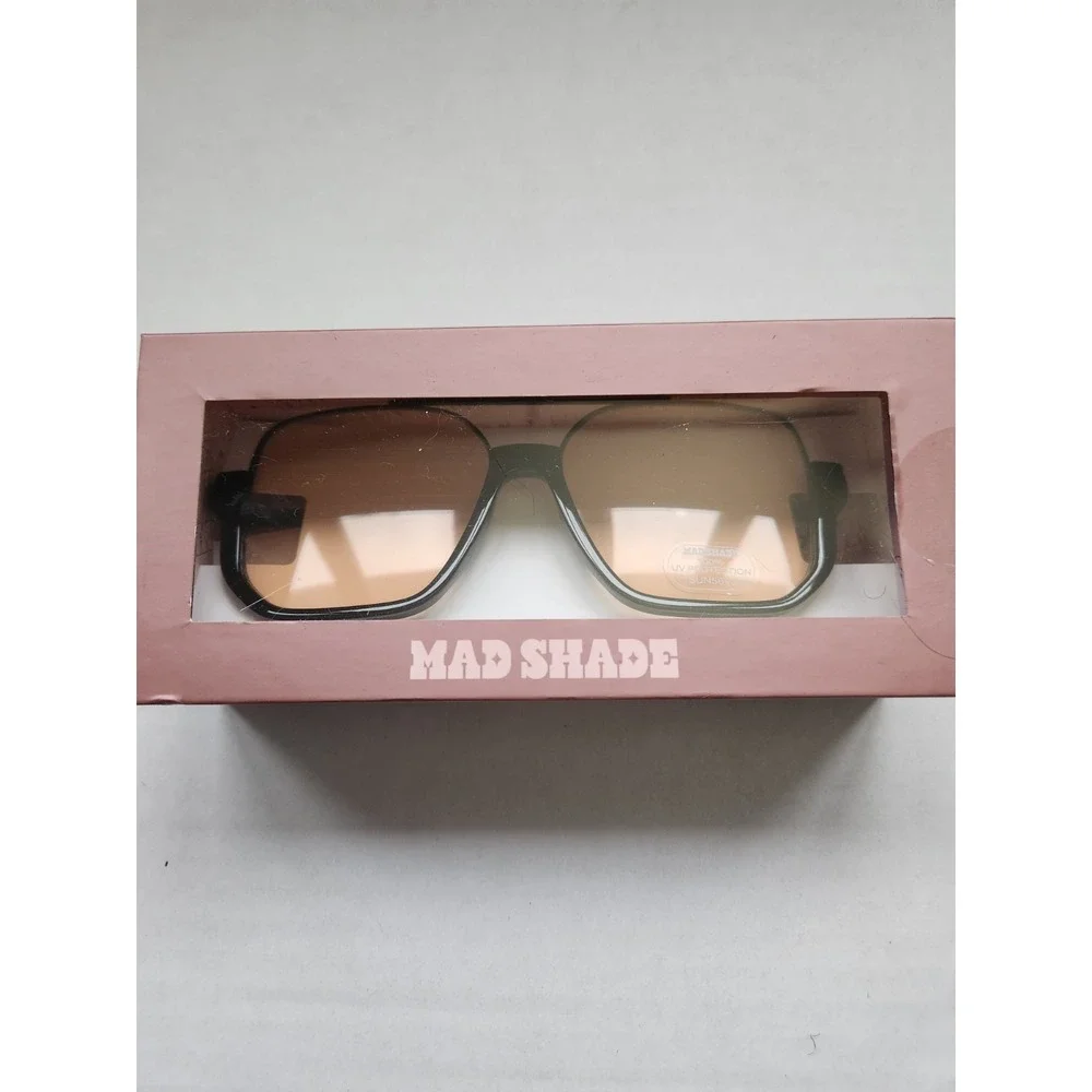 Vintage Y2K Mad Shade Black Square Aviator Sunglasses Brown Lens‎ UV400 Unisex M